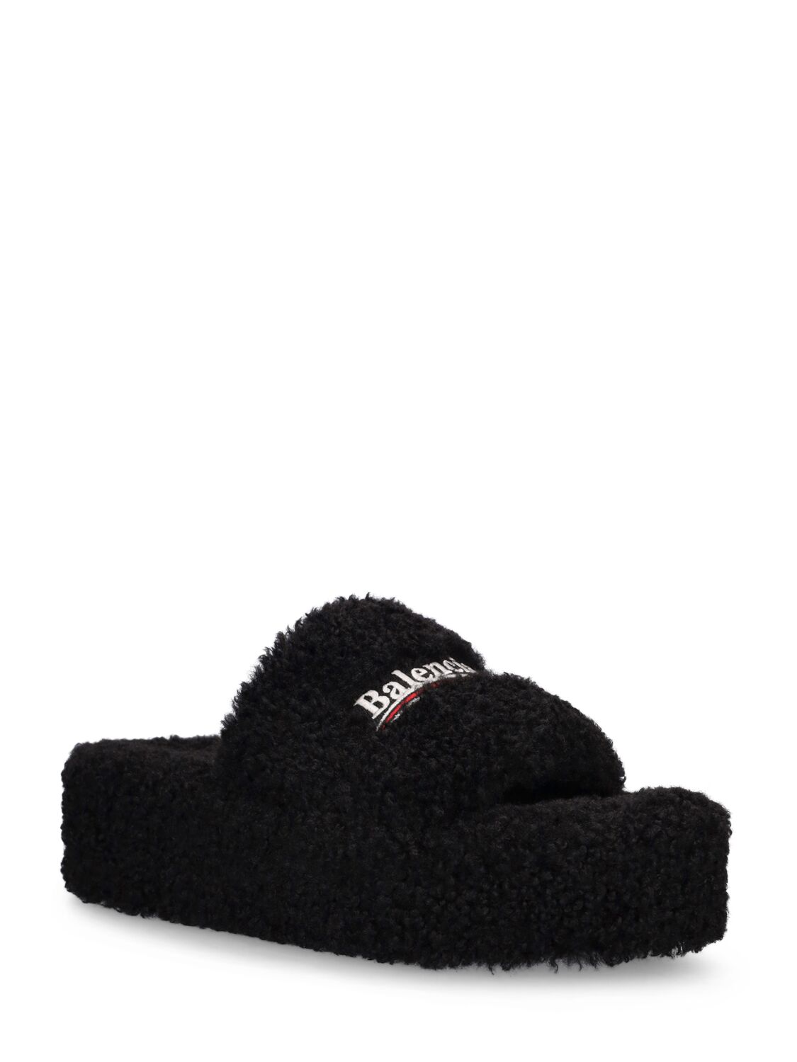 Shop Balenciaga 10mm Furry Faux Shearling Sandals In Black