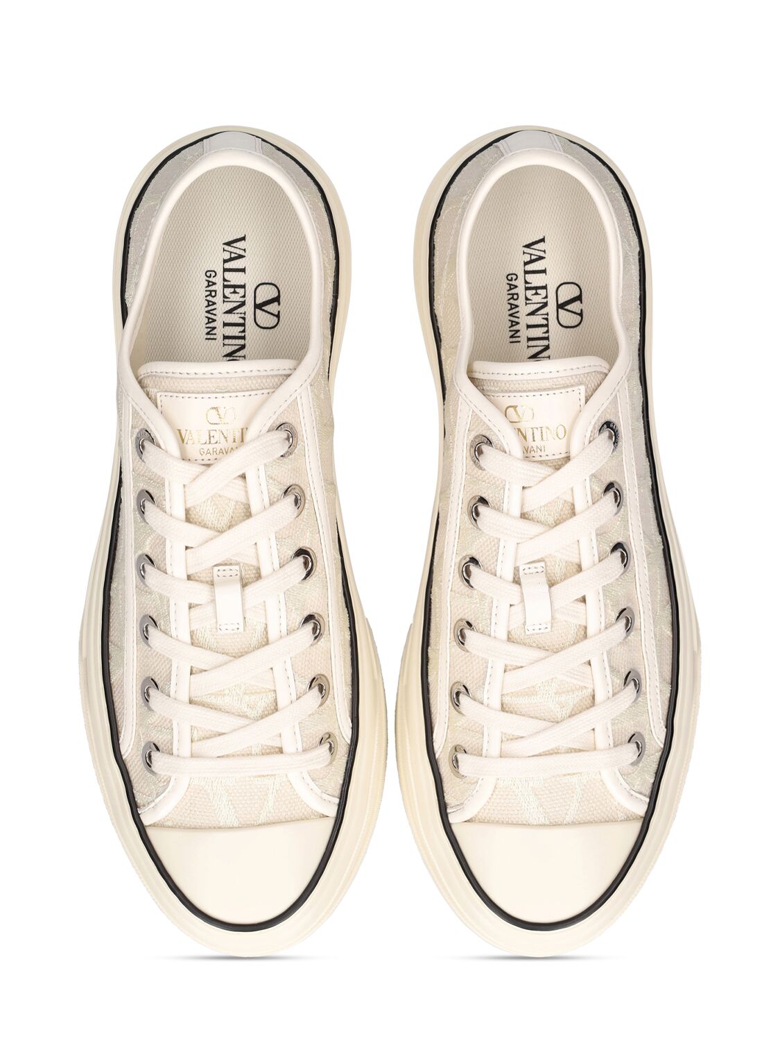 Shop Valentino Iconographie Linen Sneakers In Off White