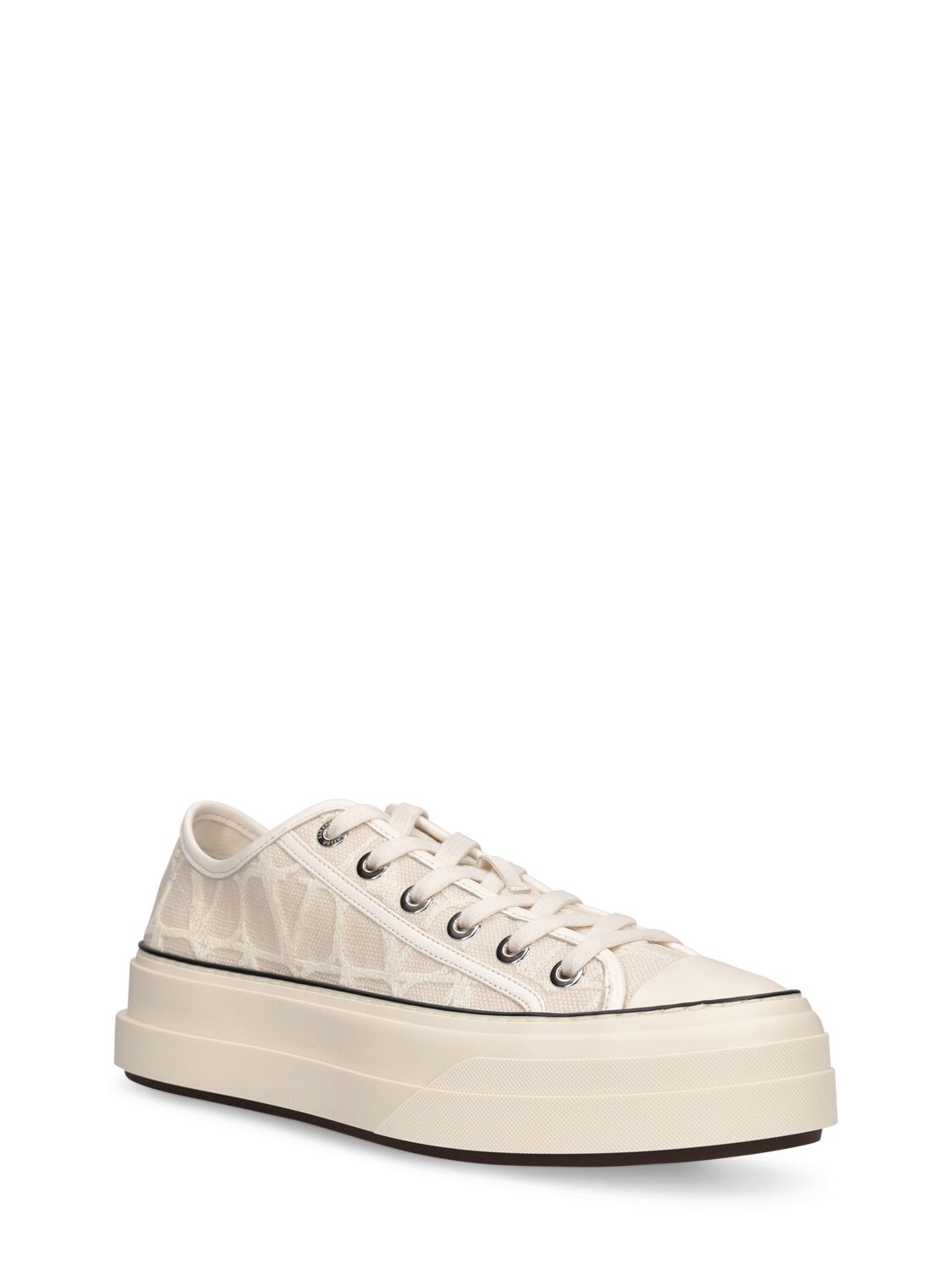 Shop Valentino Iconographie Linen Sneakers In Off White