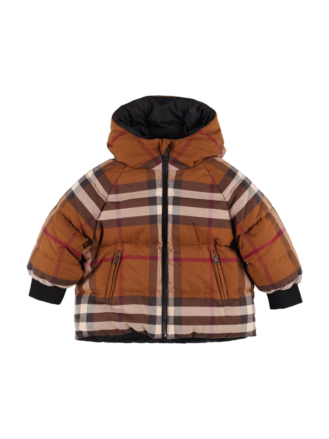 Image of Check Print Quilted Cotton Down Jacket