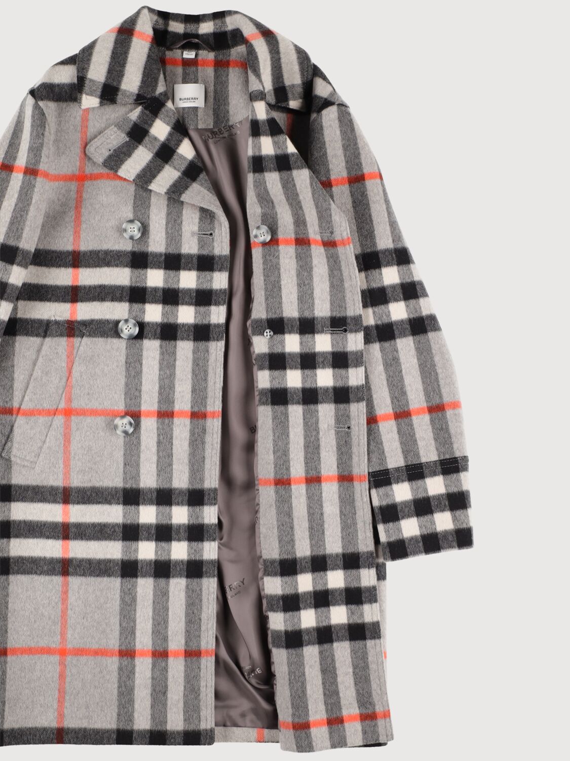 Shop Burberry Check Print Wool & Cashmere Coat In Grey