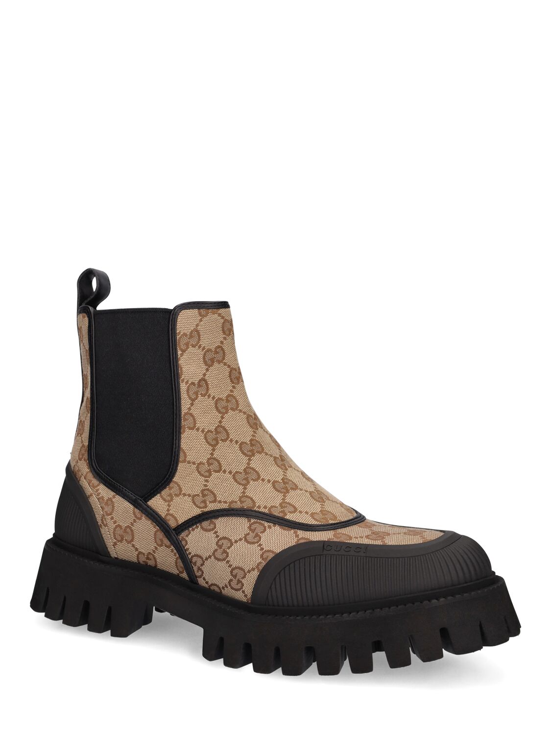 Shop Gucci Gg Canvas Chelsea Boots In Beige,ebony