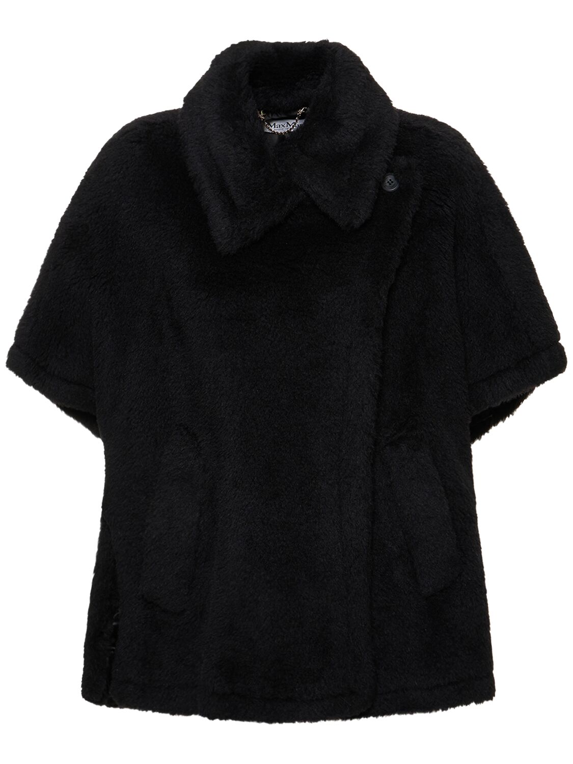 Max Mara Cape In Alpaca And Wool Teddy Fabric In Black