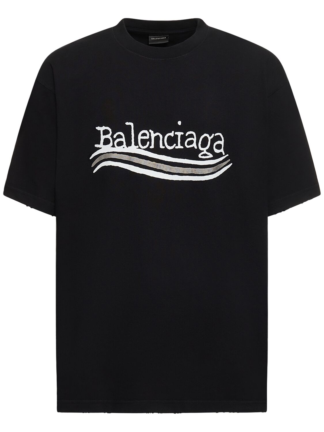 Shop Balenciaga Political Logo Cotton T-shirt In Black,white