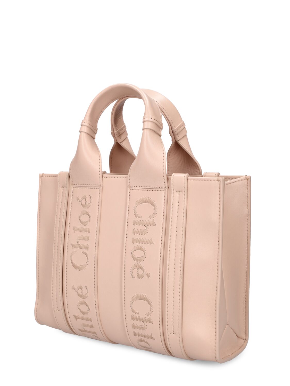 Shop Chloé Small Woody Leather Tote Bag In Cement Pink