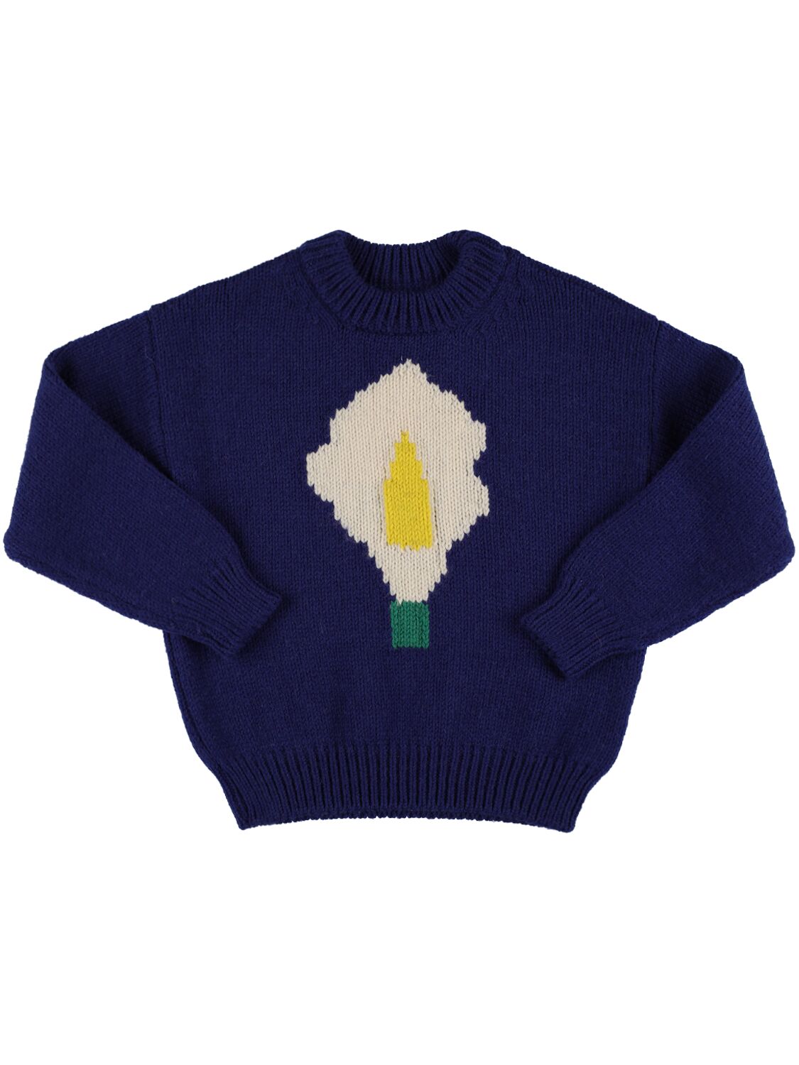 Image of Flower Intarsia Wool Tricot Knit Sweater