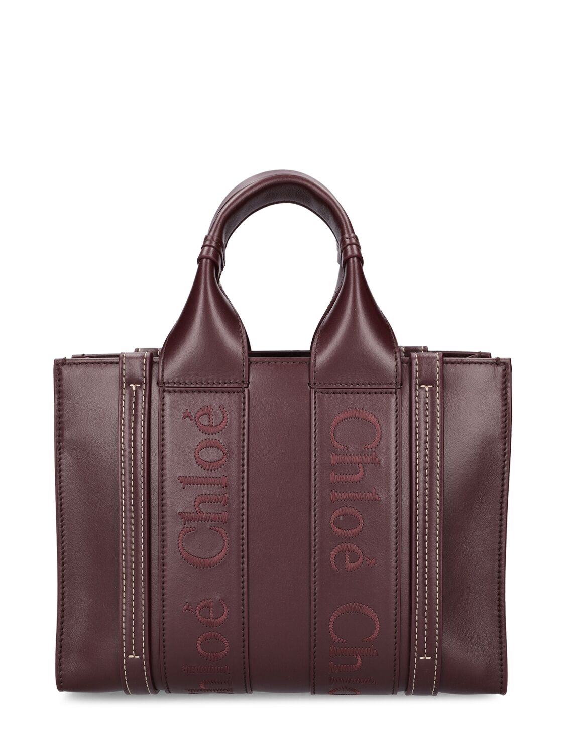 Chloé Small Woody Leather Tote Bag In Deep Violine