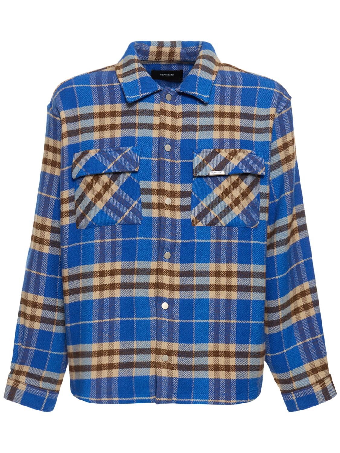Shop Represent Checked Flannel Shirt W/ Logo Embroidery In Blue,orange