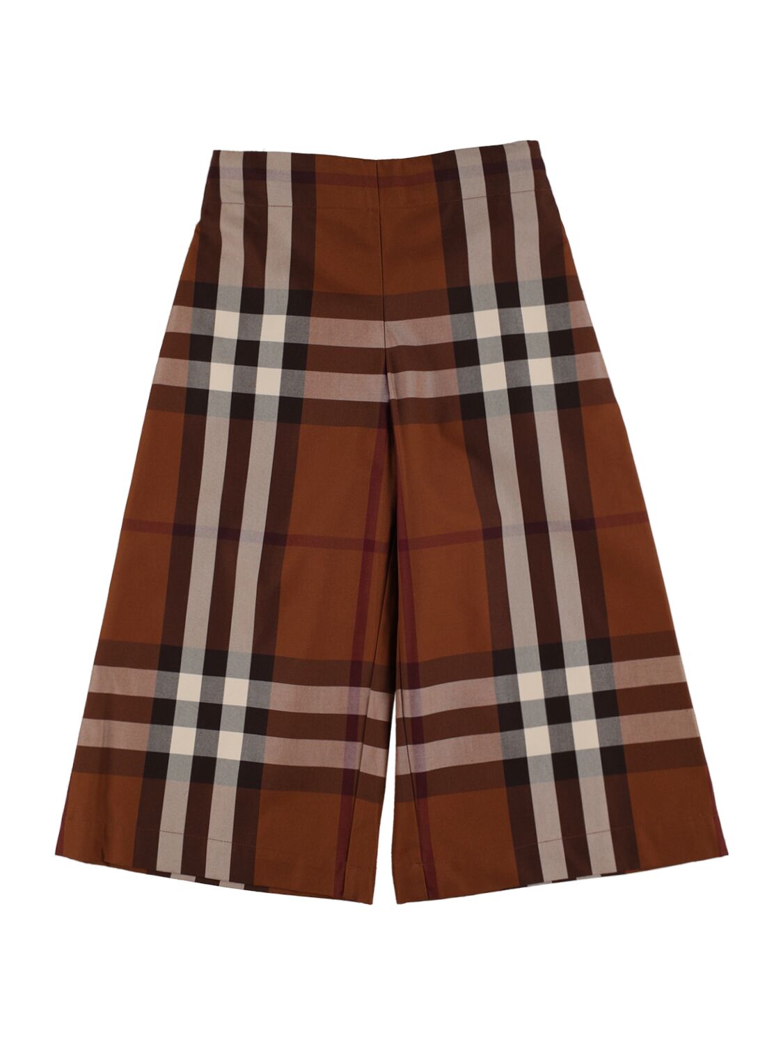 Burberry Kids' Check Print Cotton Wide Trousers In Brown