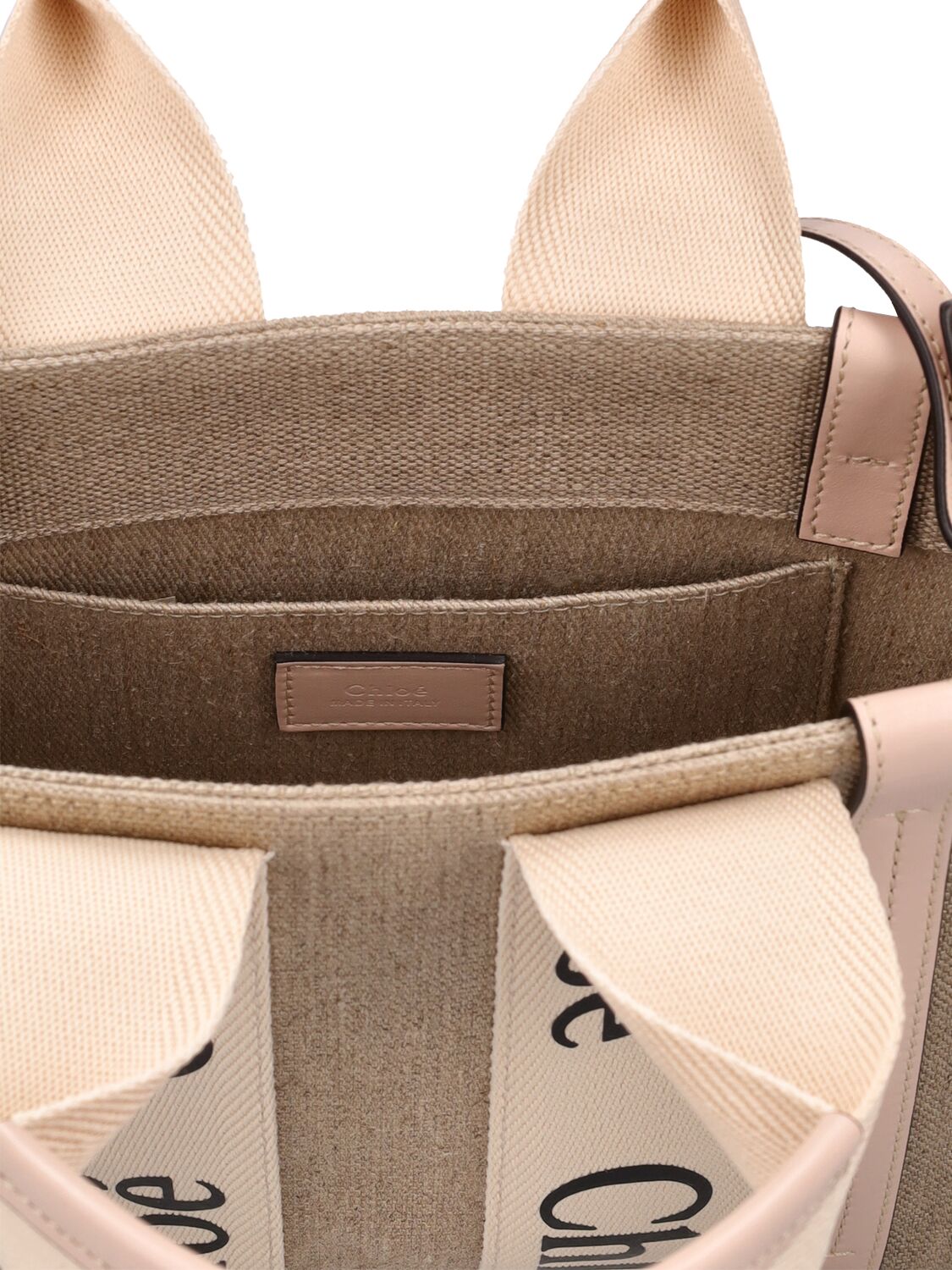 Shop Chloé Small Woody Canvas Top Handle Bag In Beige,pink