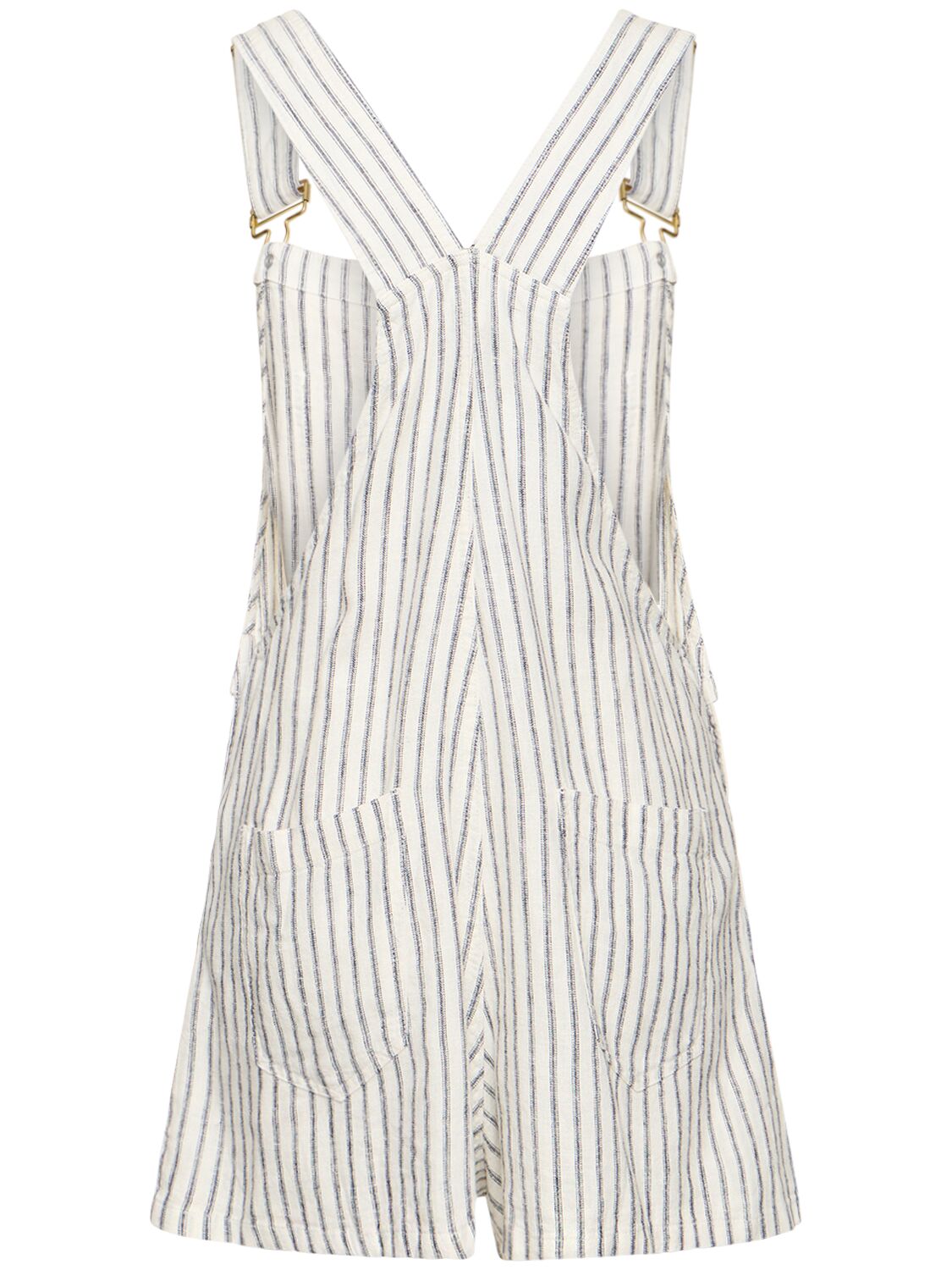 Shop Weworewhat Striped Linen Blend Playsuit In Blue,white