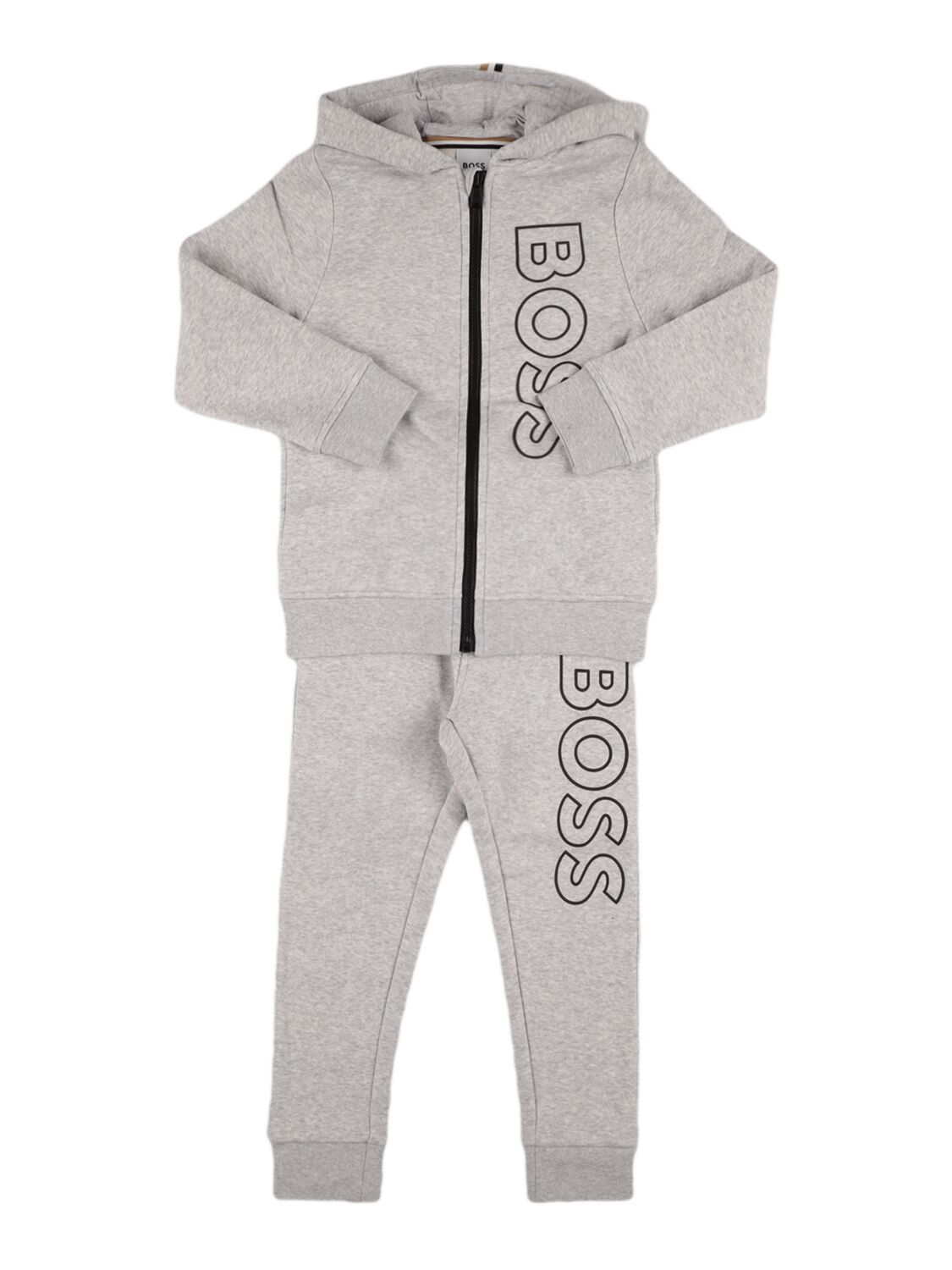 Hugo Boss Kids' Logo混棉连帽卫衣&运动裤 In Grey