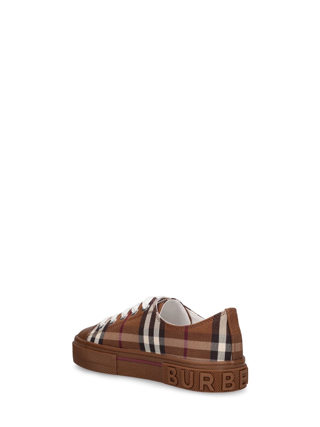 Shop Burberry Check Print Cotton Lace-up Sneakers In Brown