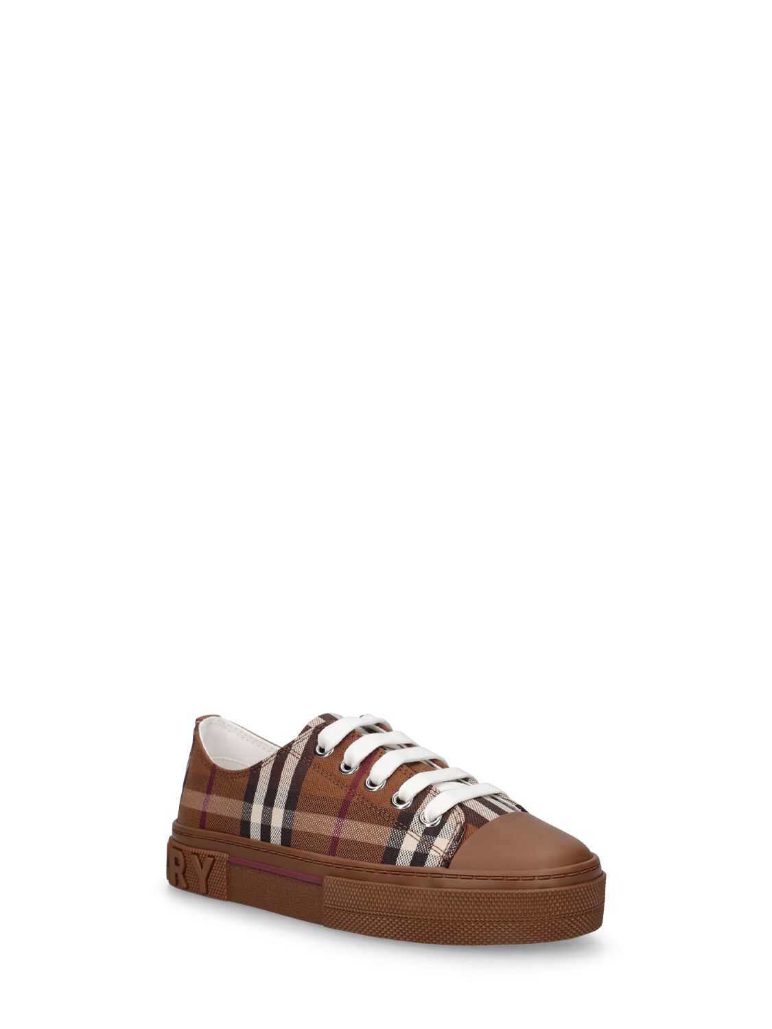 Shop Burberry Check Print Cotton Lace-up Sneakers In Brown