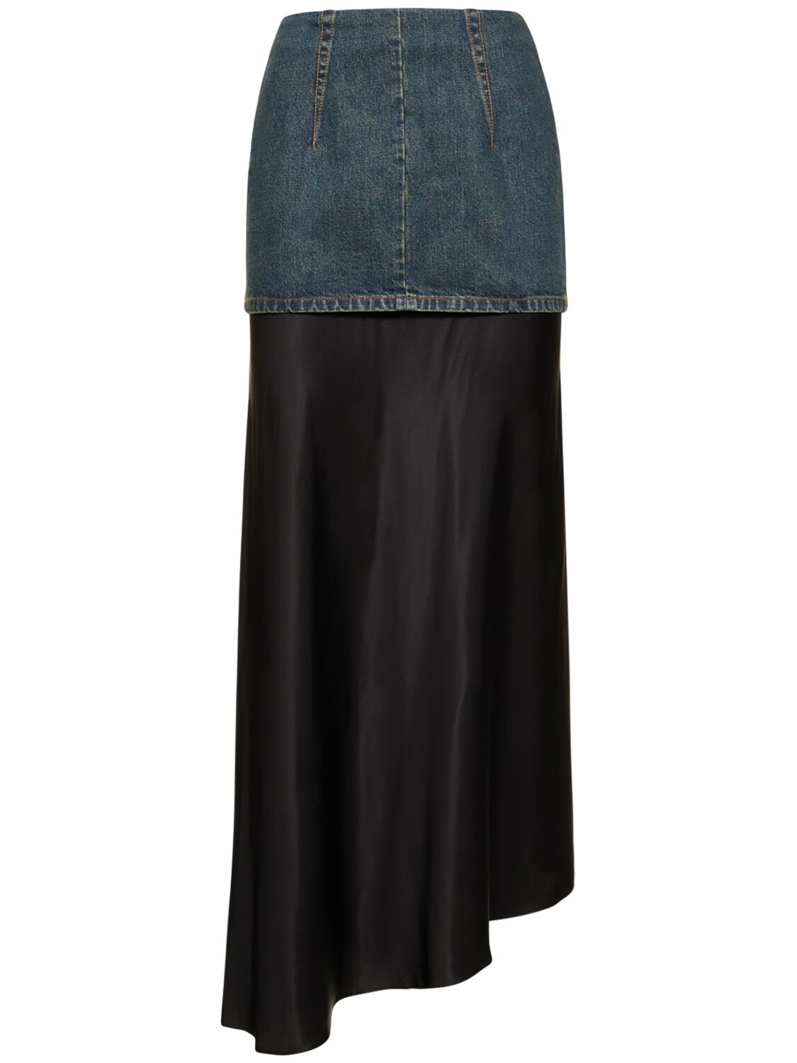 Shop Mm6 Maison Margiela Cotton Denim Long Skirt In Dark Blue