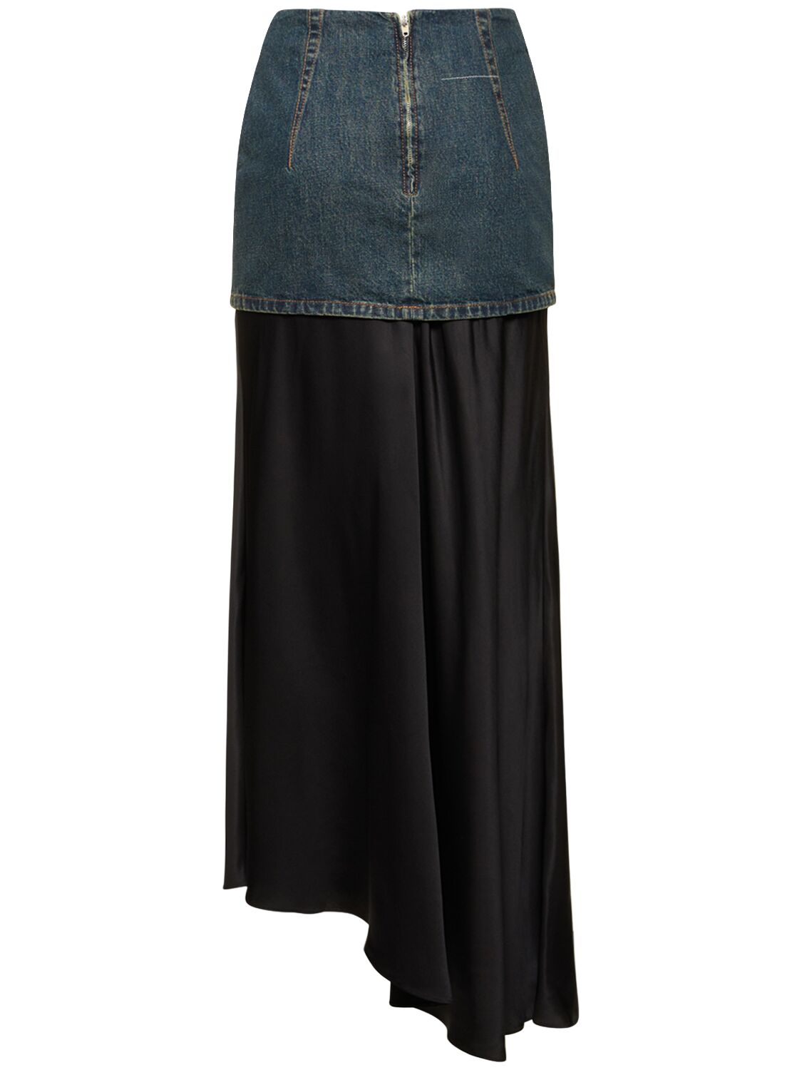Shop Mm6 Maison Margiela Cotton Denim Long Skirt In Dark Blue