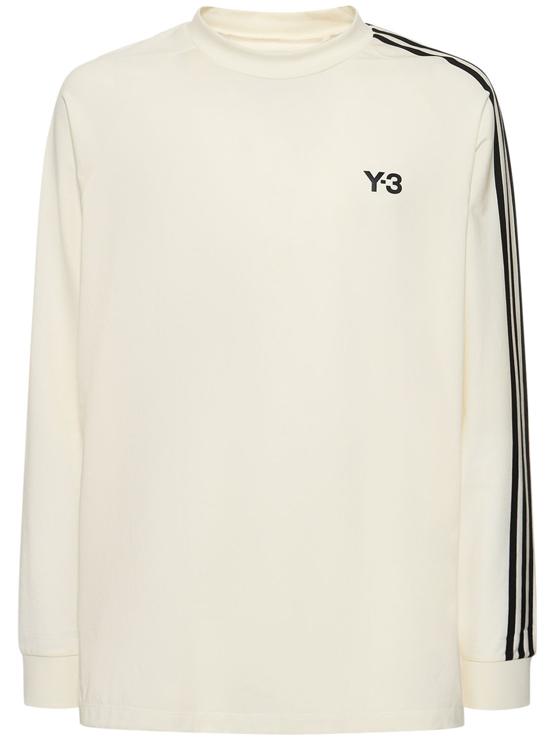 Y-3 3-stripe Cotton Long Sleeve T-shirt In Owhite,black
