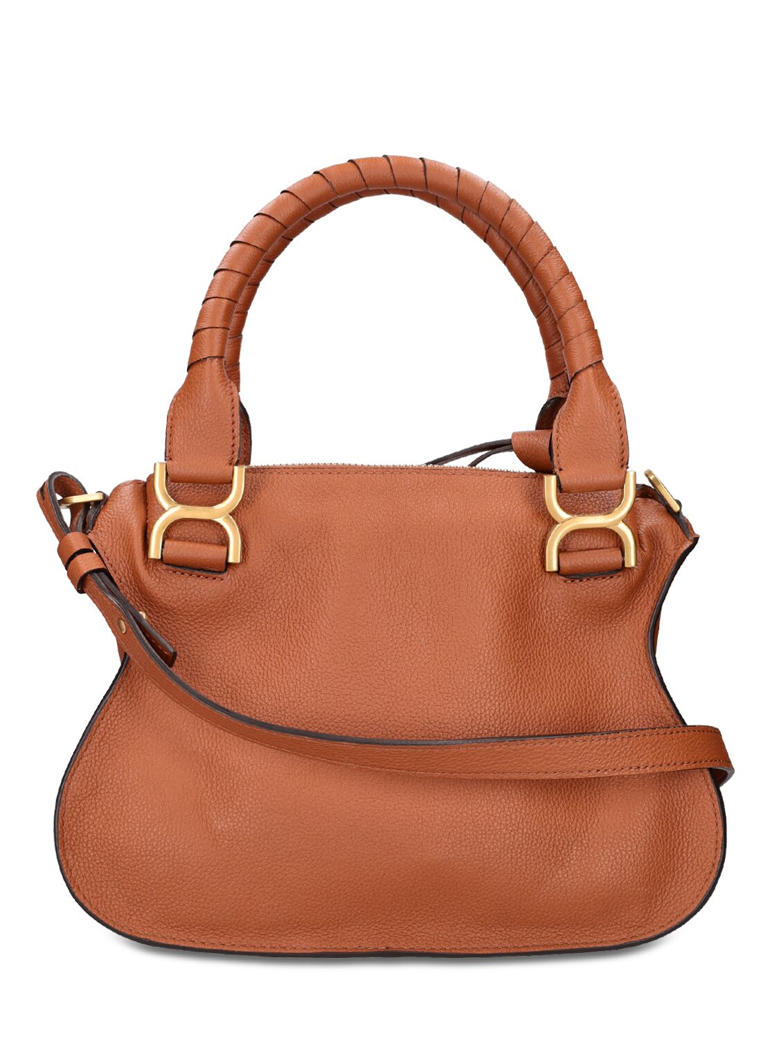 Shop Chloé Small Marcie Leather Shoulder Bag In Tan