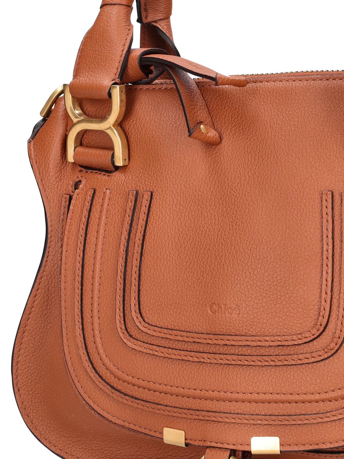 Shop Chloé Small Marcie Leather Shoulder Bag In Tan