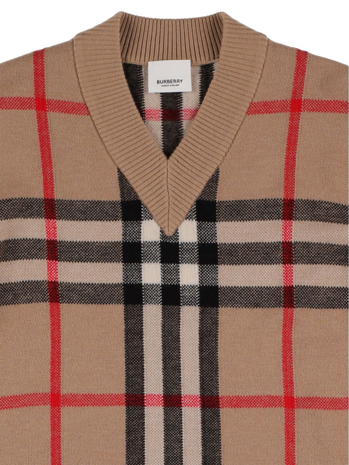 Shop Burberry Check Print Wool Knit Dress In Beige