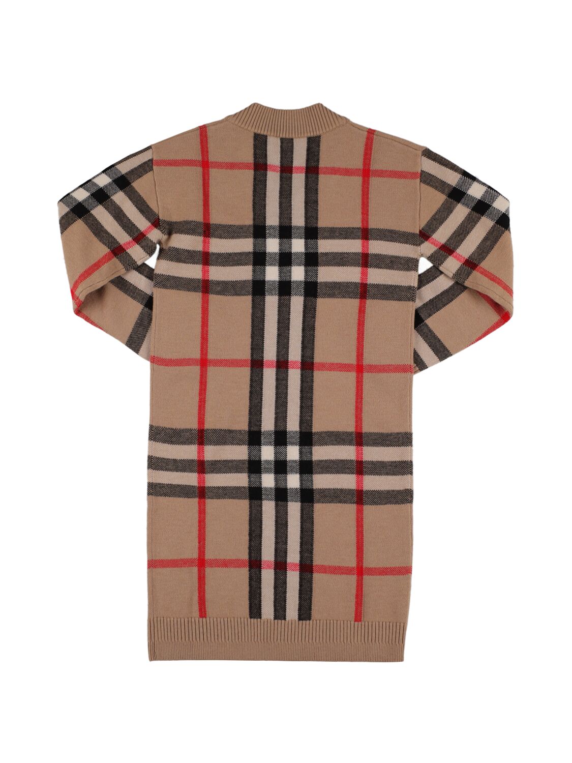 Shop Burberry Check Print Wool Knit Dress In Beige