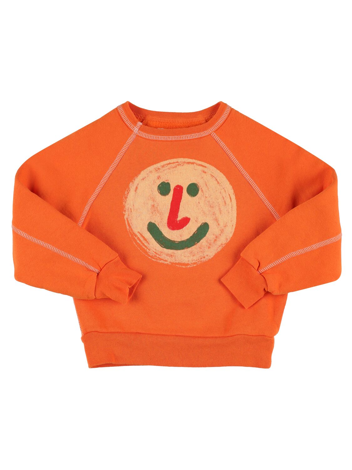 The Animals Observatory Kids' Smiley Face Printed Cotton Sweatshirt In Orange