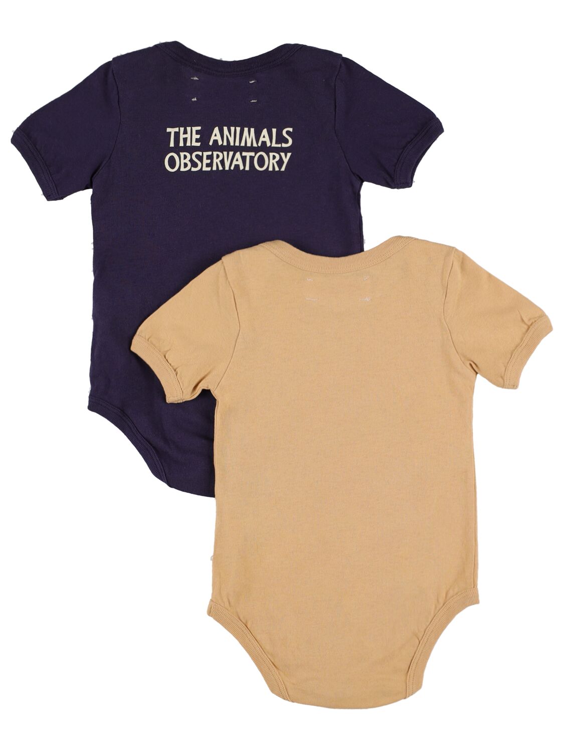 Shop The Animals Observatory Set Of 2 Printed Cotton Jersey Bodysuits In Beige,navy