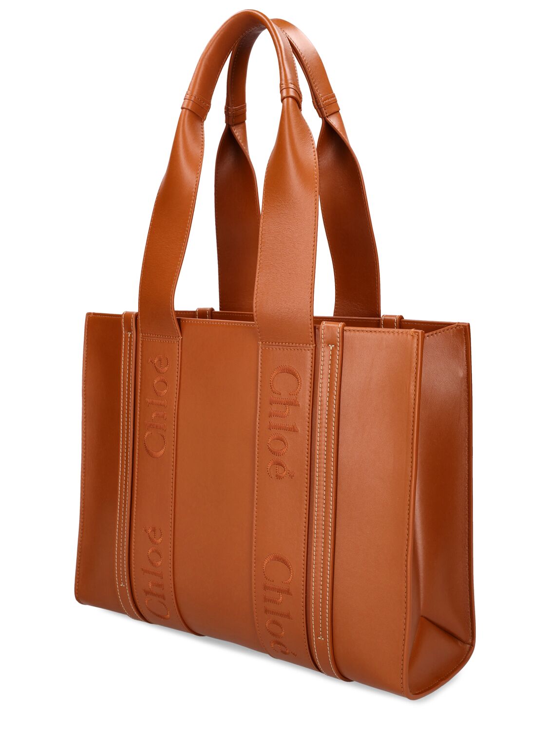 Shop Chloé Medium Woody Leather Tote Bag In Caramel