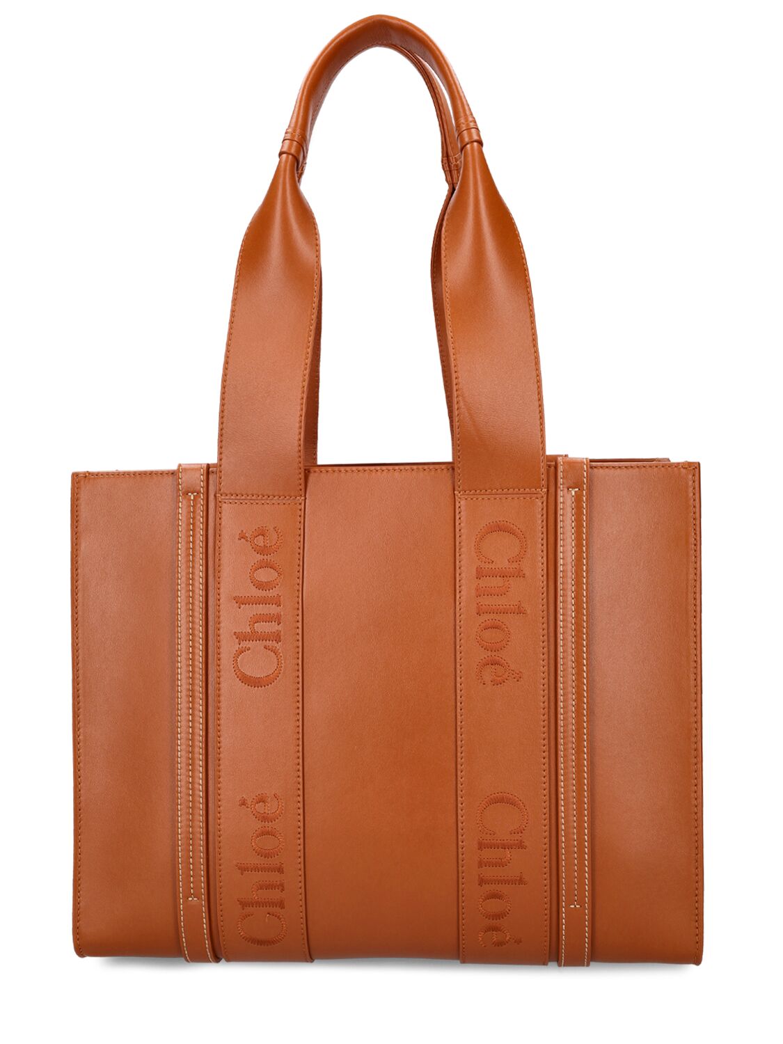 Shop Chloé Medium Woody Leather Tote Bag In Caramel