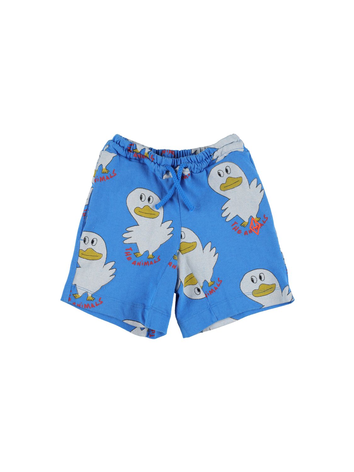 The Animals Observatory Kids' Duck Print Cotton Sweat Shorts In Blue