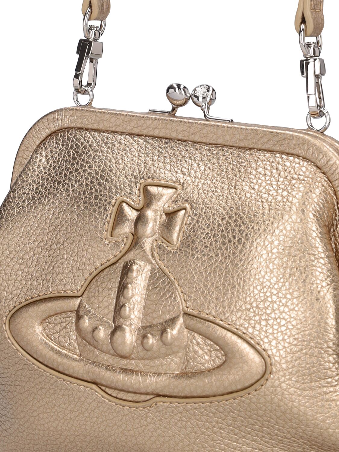 Shop Vivienne Westwood Vivienne Injected Orb Leather Clutch In Gold
