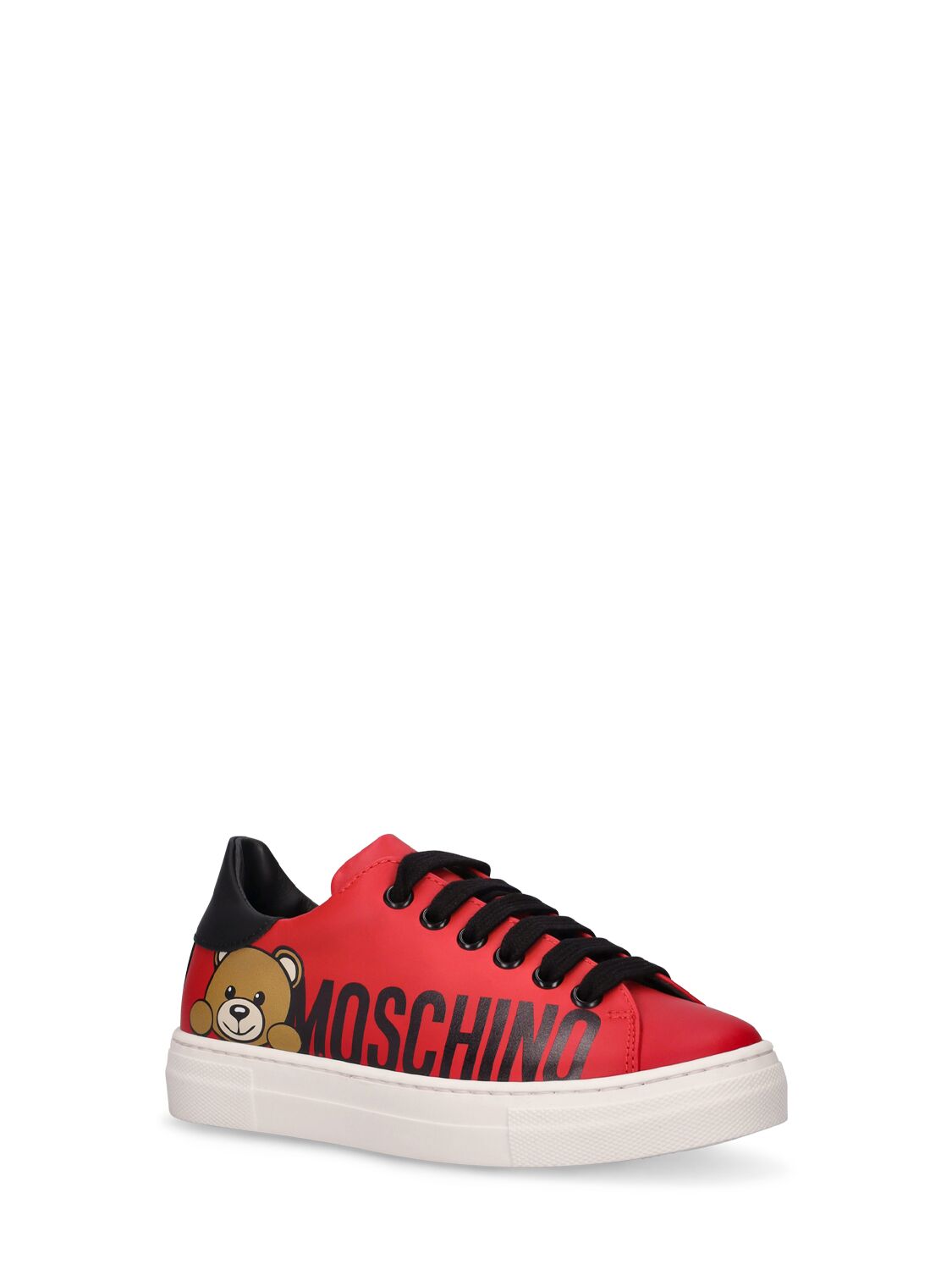 Shop Moschino Leather Lace-up Sneakers W/logo In Red