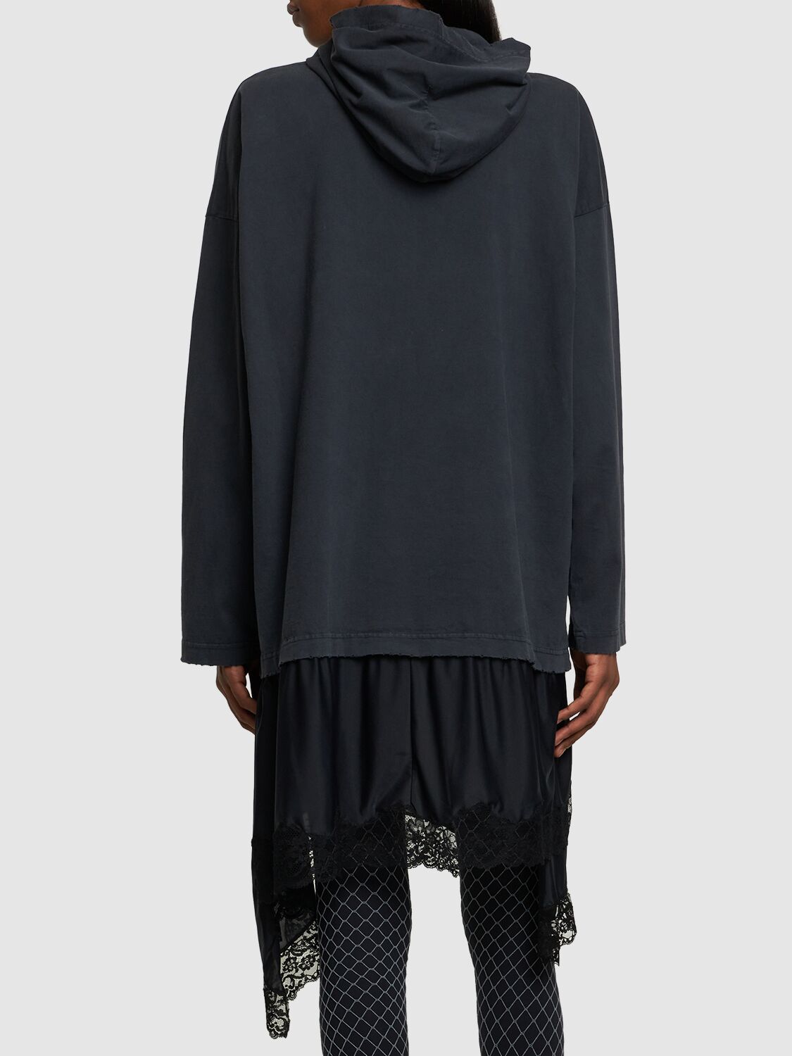 Shop Balenciaga Hooded Hybrid Cotton Dress In Black,white