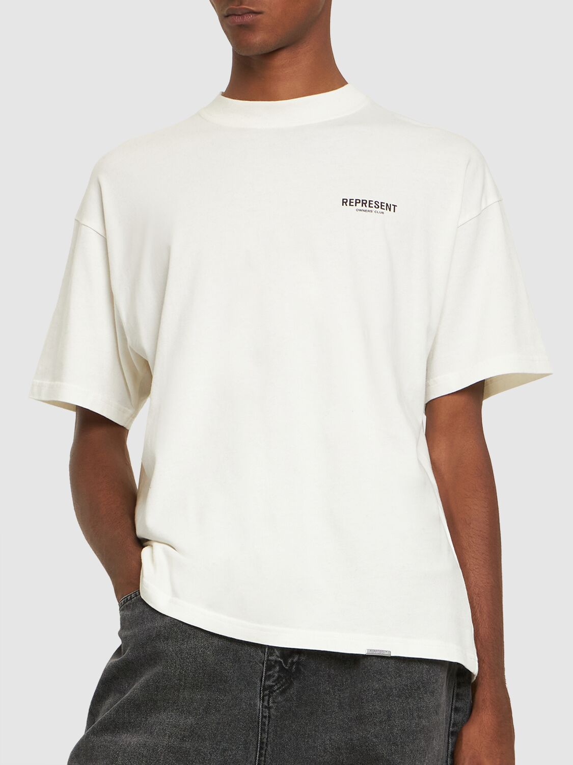 Shop Represent Owners Club Logo Cotton T-shirt In Flat White