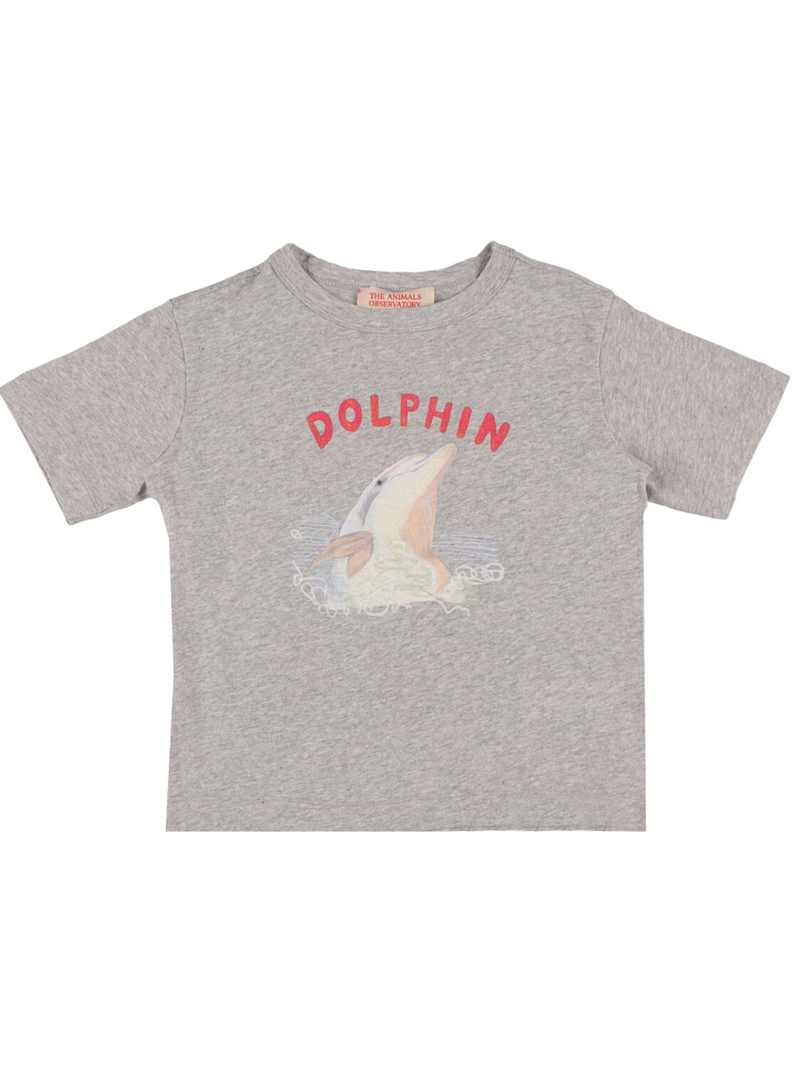 The Animals Observatory Kids' Dolphin Print Organic Cotton T-shirt In Grey