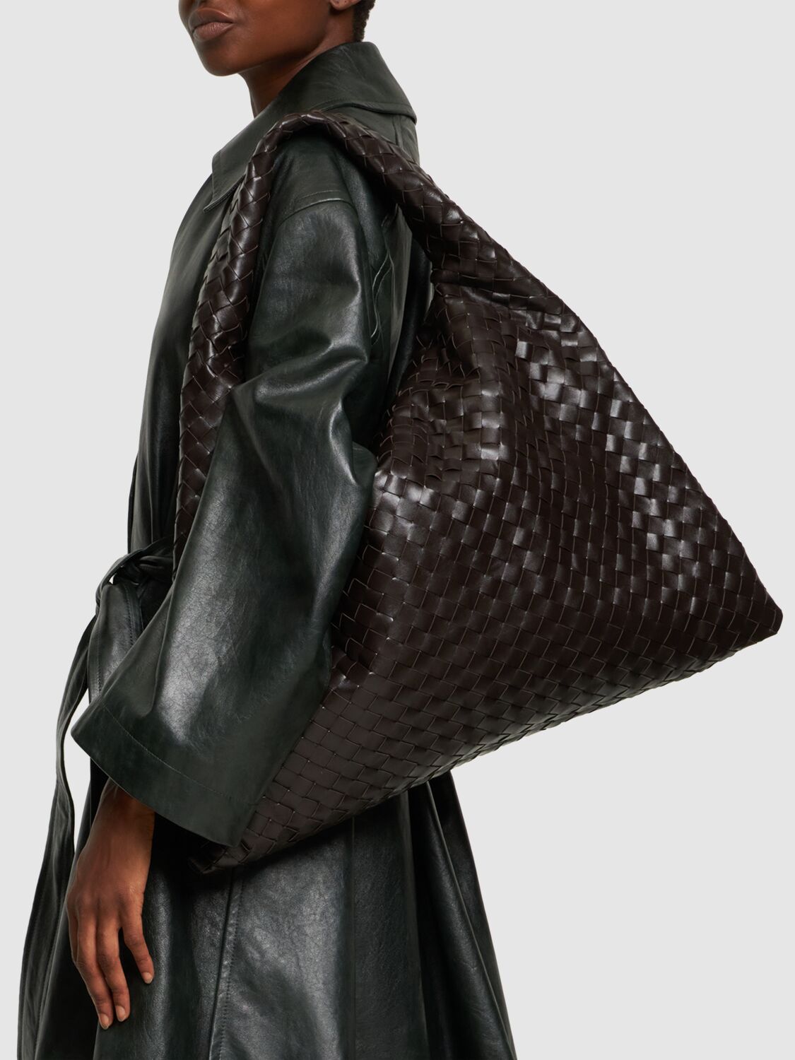 Shop Bottega Veneta Large Hop Leather Shoulder Bag In Fondant