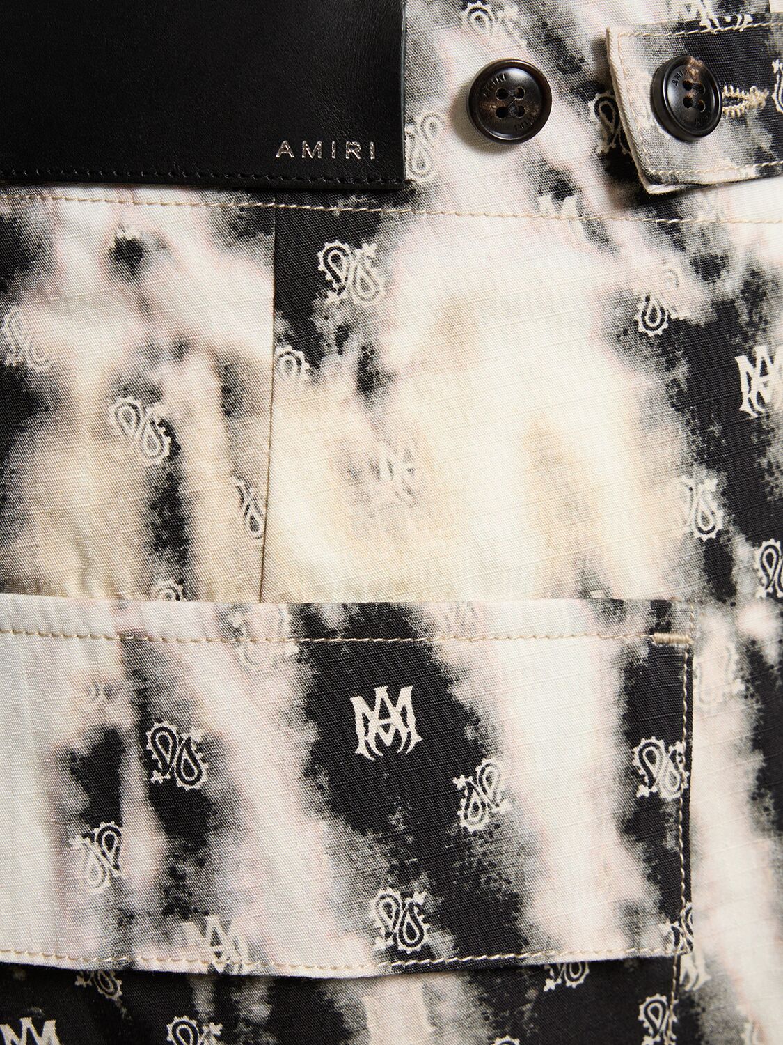Shop Amiri Ma Bleached Cotton Cargo Pants In Black,white