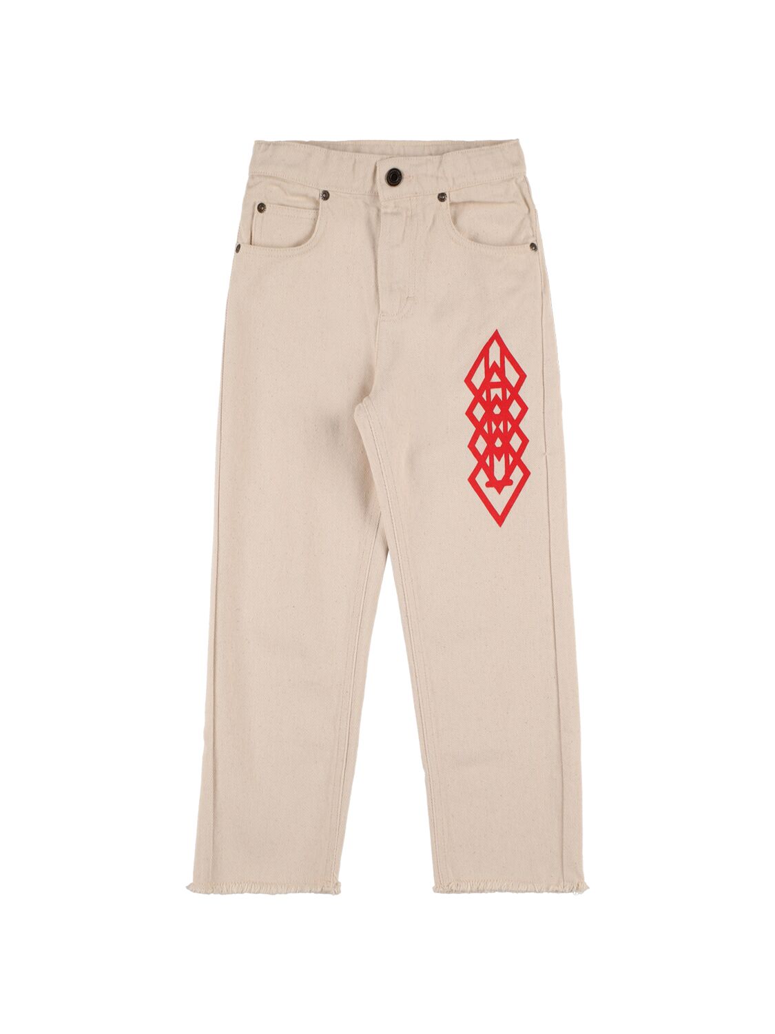 The Animals Observatory Kids' Logo Print Cotton Denim Jeans In Off White