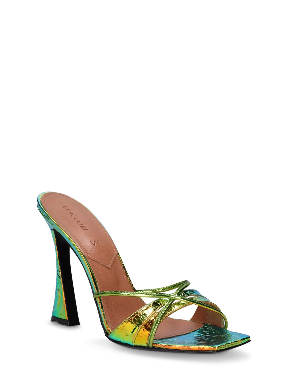 Shop D’accori 100mm Lust Metallic Leather Sandals In Green,yellow