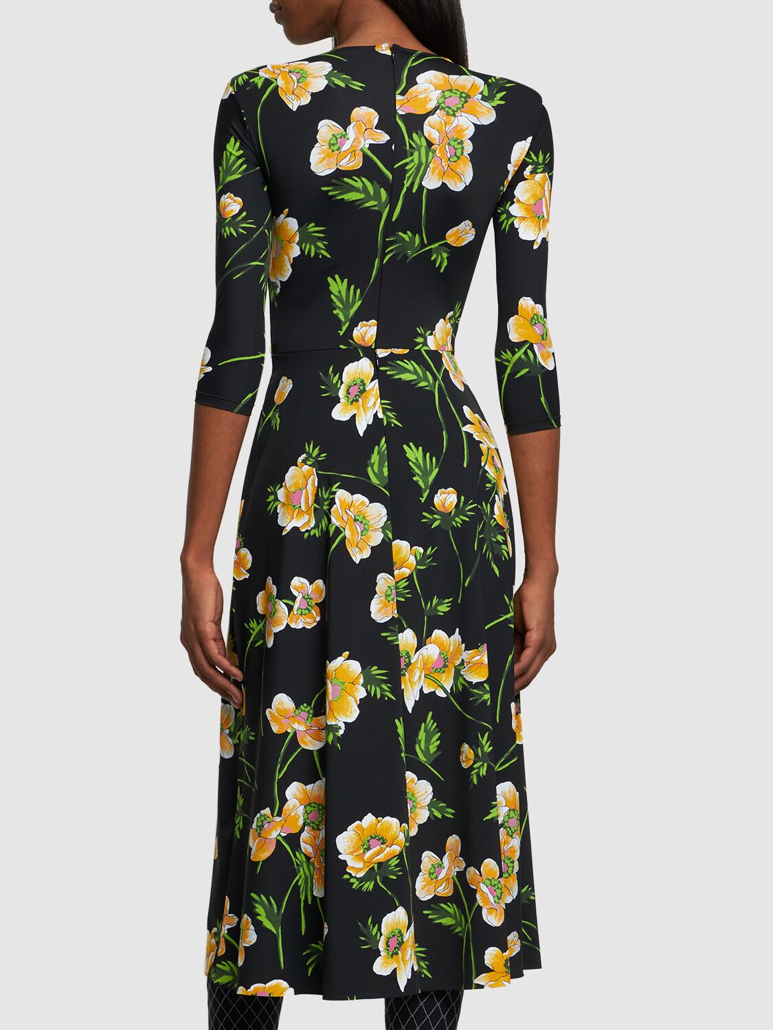 Shop Balenciaga Floral Pattern Nylon A-line Dress In Black,multi