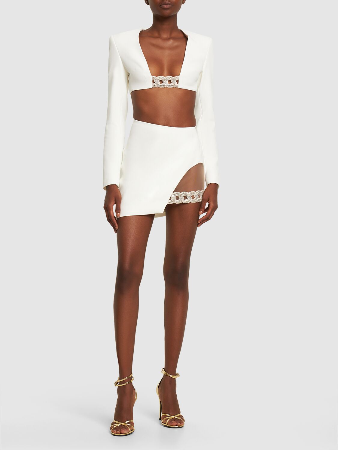 Shop David Koma Cady Asymmetrical Mini Skirt W/chain In White