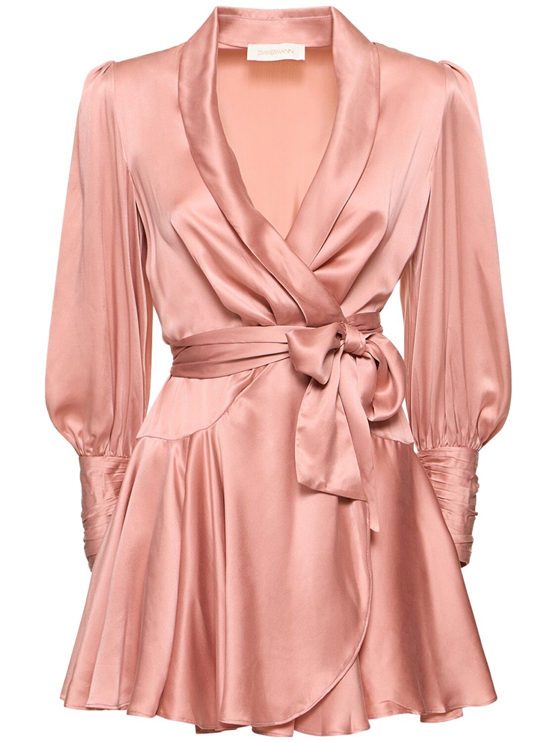 Shop Zimmermann Silk Mini Wrap Dress In Dusty Pink