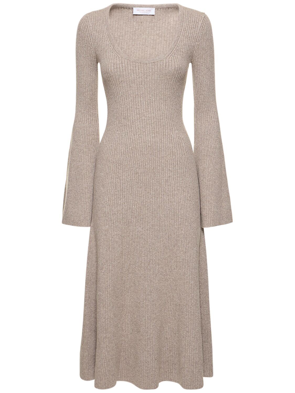 Image of Flared Cashmere Blend Knit Midi Dress