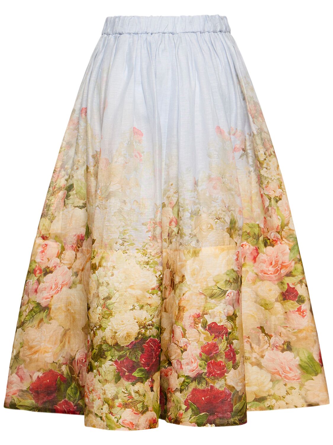 Shop Zimmermann Luminosity Print Linen & Silk Midi Skirt In Multicolor
