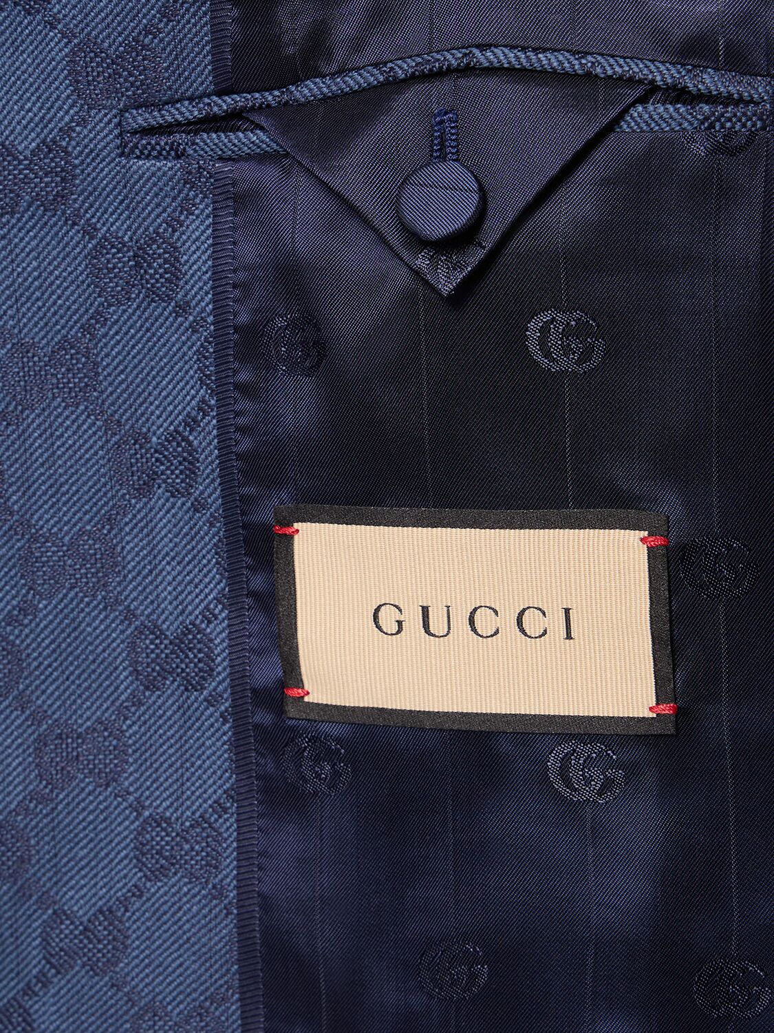 Shop Gucci Gg Cotton Blend Blazer In Blue,black