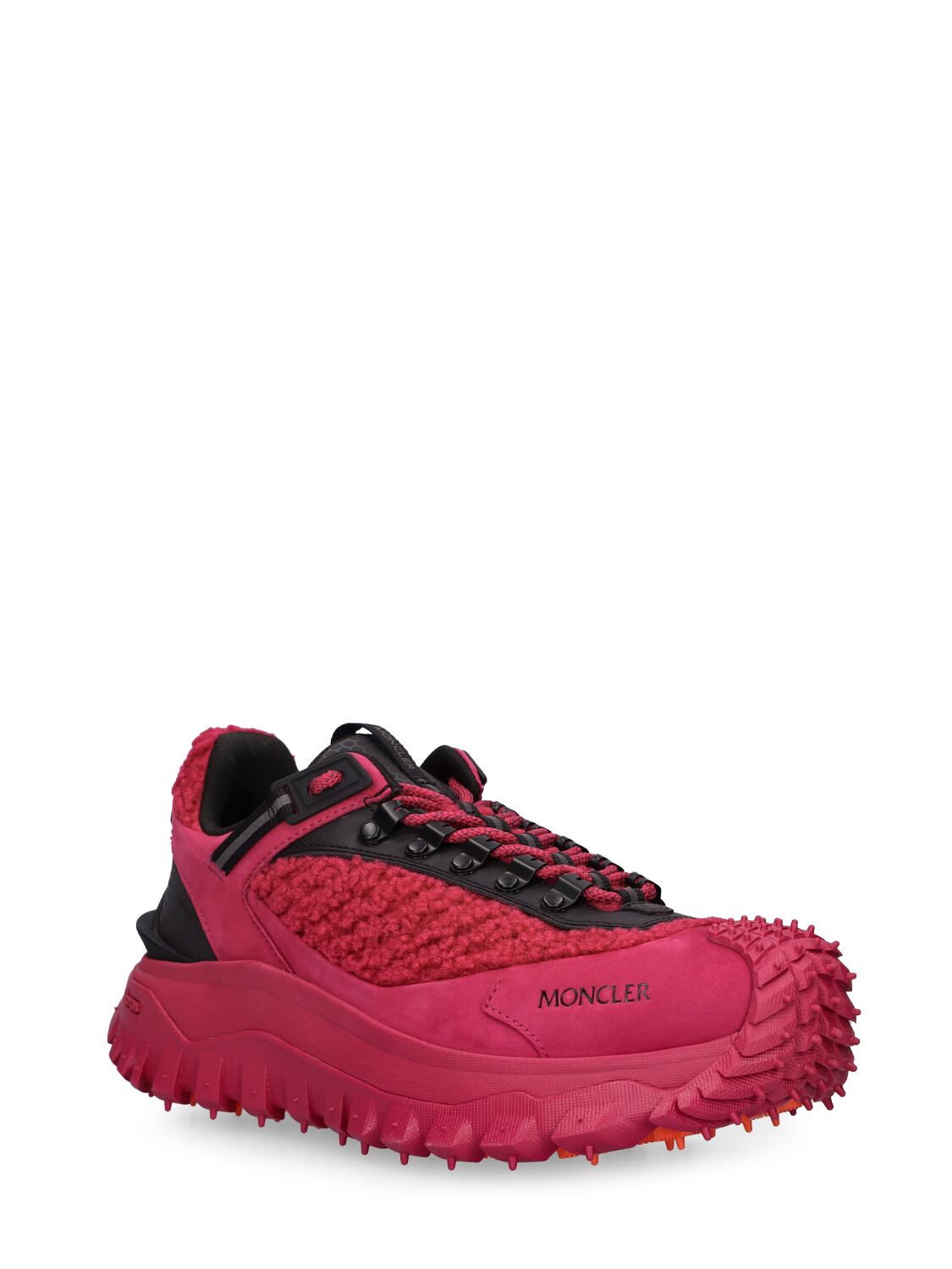 Shop Moncler 45mm Trailgrip Leather Blend Sneakers In Red