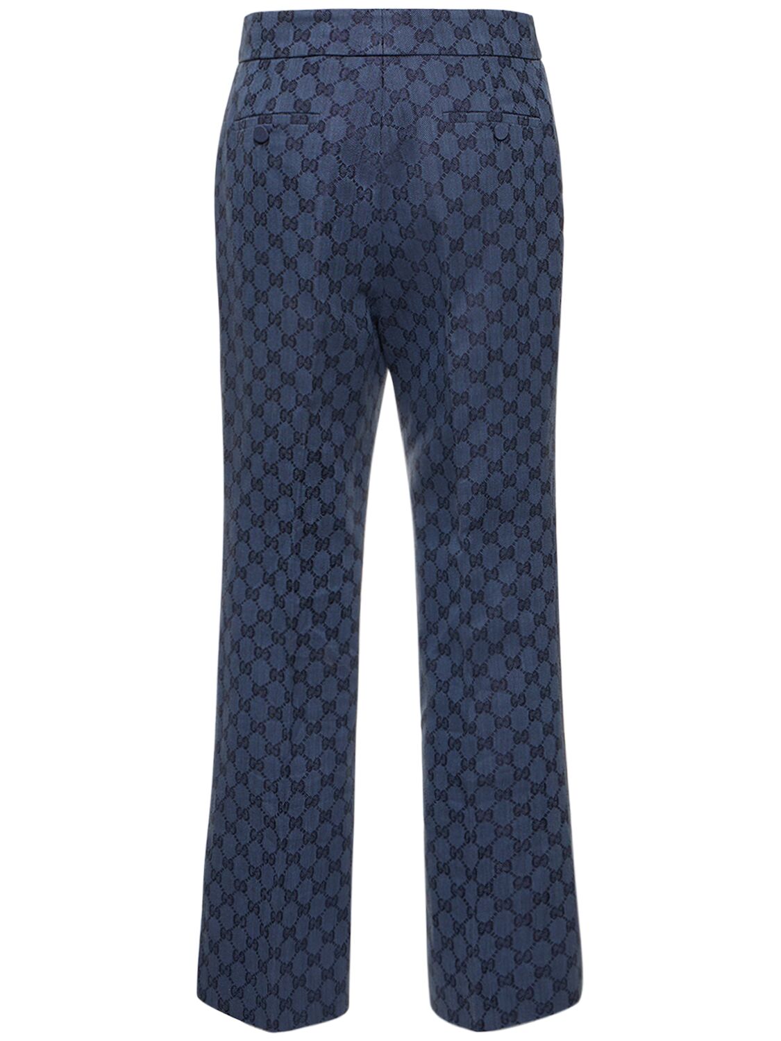 Shop Gucci Gg Cotton & Linen Pants In Blue