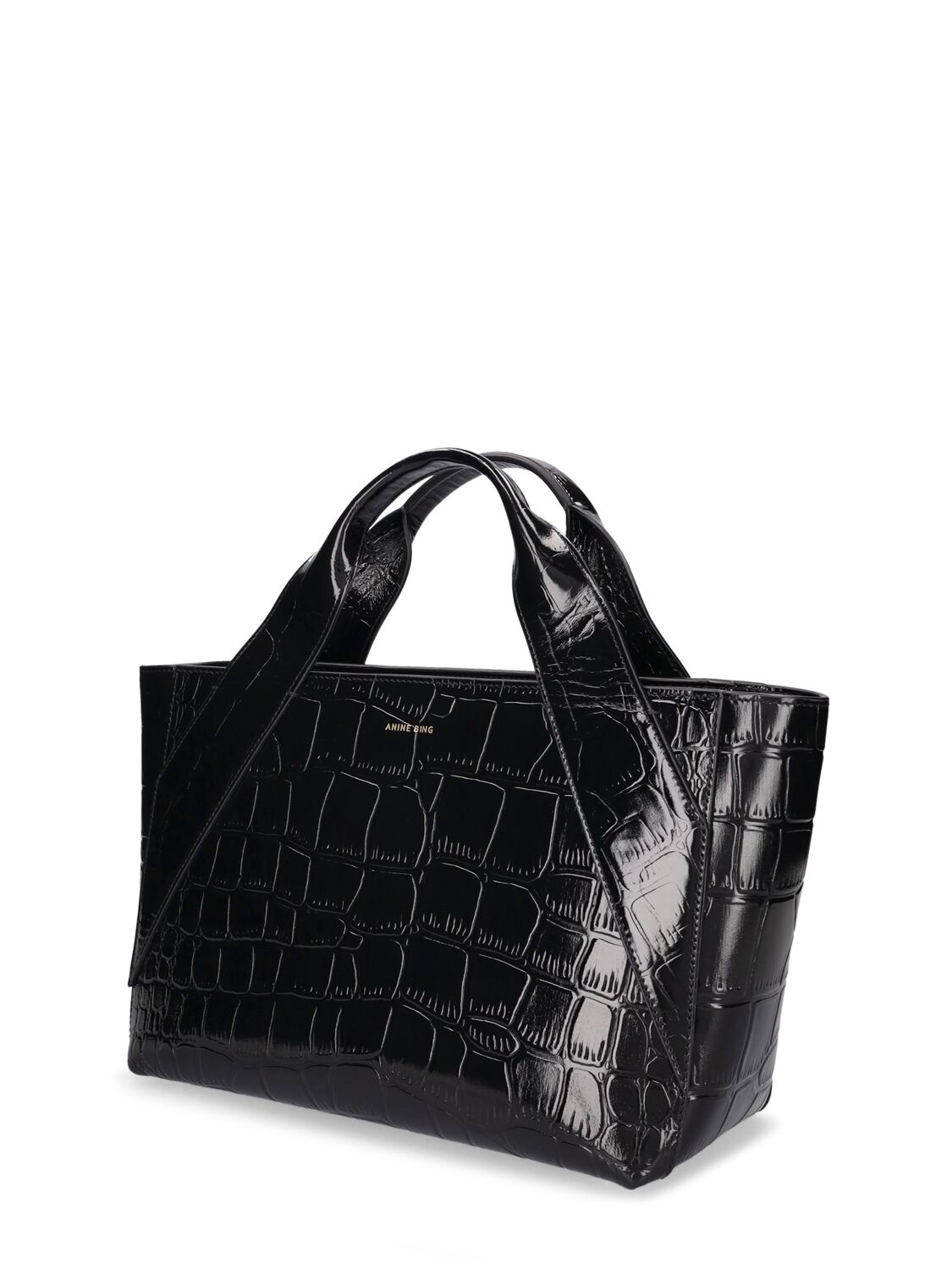 Shop Anine Bing Maya Embossed Leather Tote Bag In Black