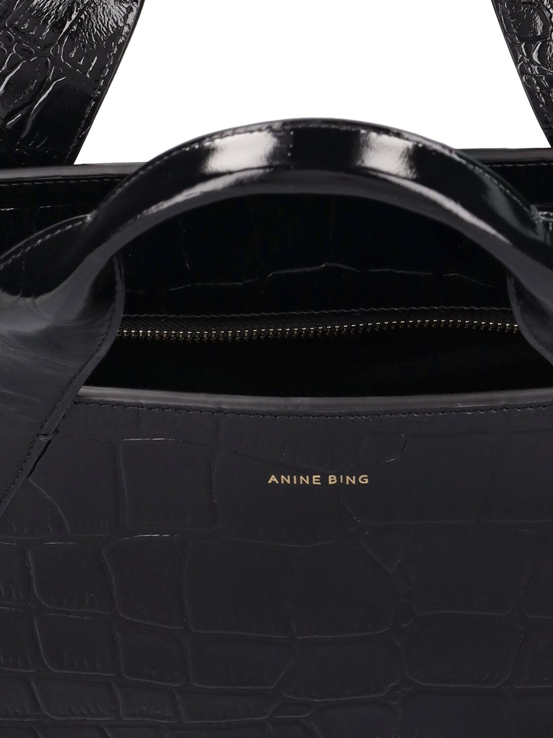 Shop Anine Bing Maya Embossed Leather Tote Bag In Black
