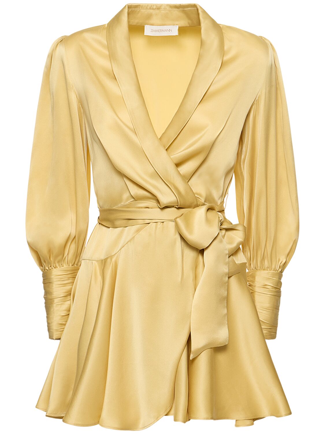 Shop Zimmermann Silk Mini Wrap Dress In Yellow